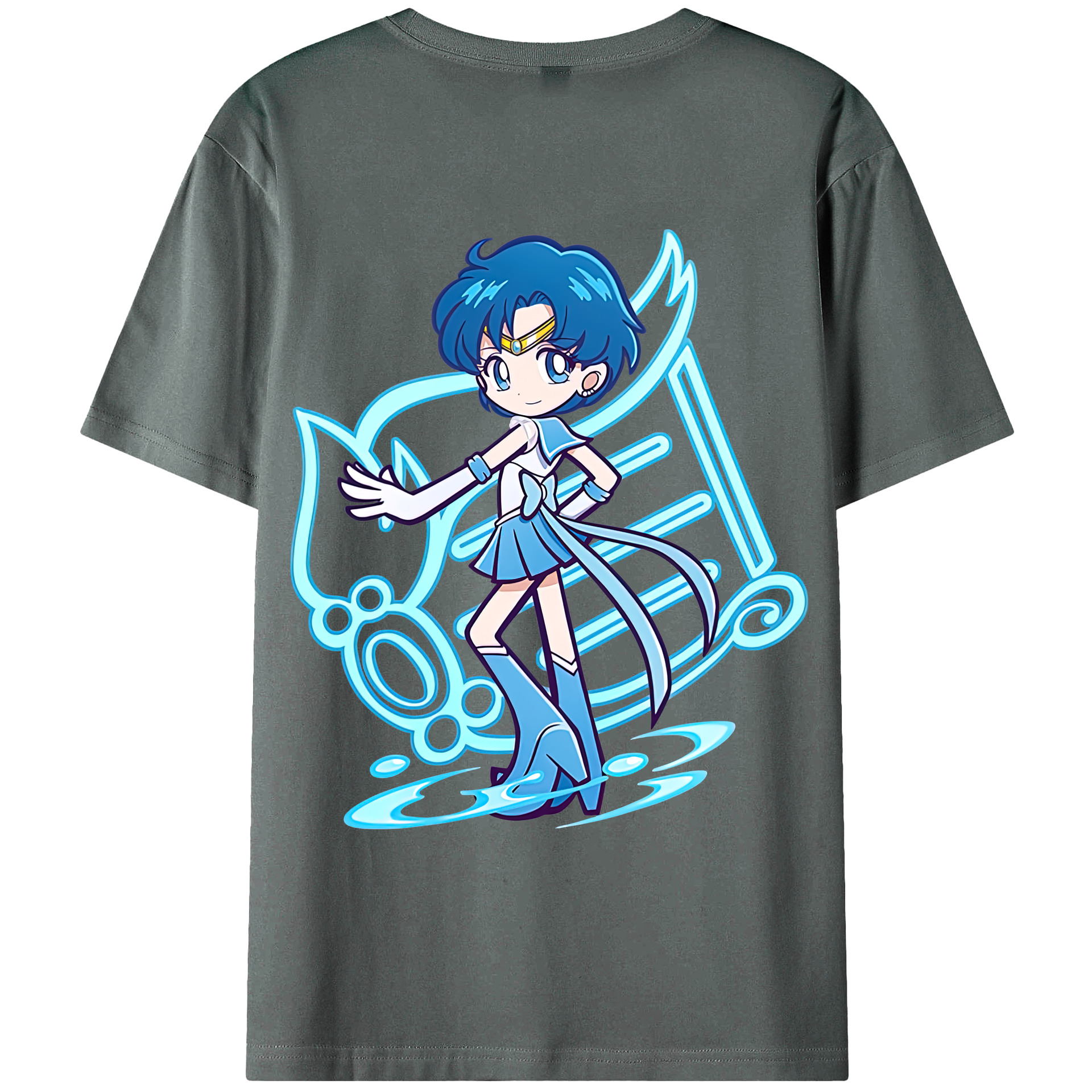 （画像用） 美少女戦士セーラームーン 水野 亜美 みずの あみ Sailor Moon Mizuno Ami 綿100％ メンズ半袖Tシャツ（バックプリント） 通気性